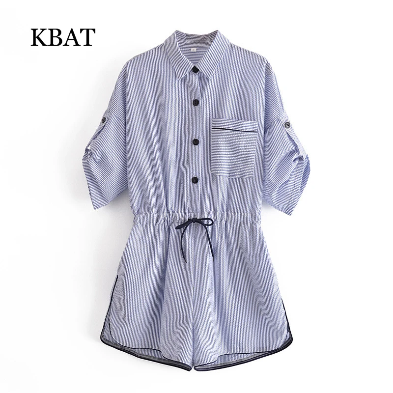 Женский полосатый комбинезон KBAT с коротким рукавом и поясом на резинке, синий комбинезон на пуговицах, винтажные комбинезоны
Женский полосатый комбинезон KBAT с коротким рукавом и поясом на резинке, синий комбинезон на пуговицах, винтажные комбинезоны
