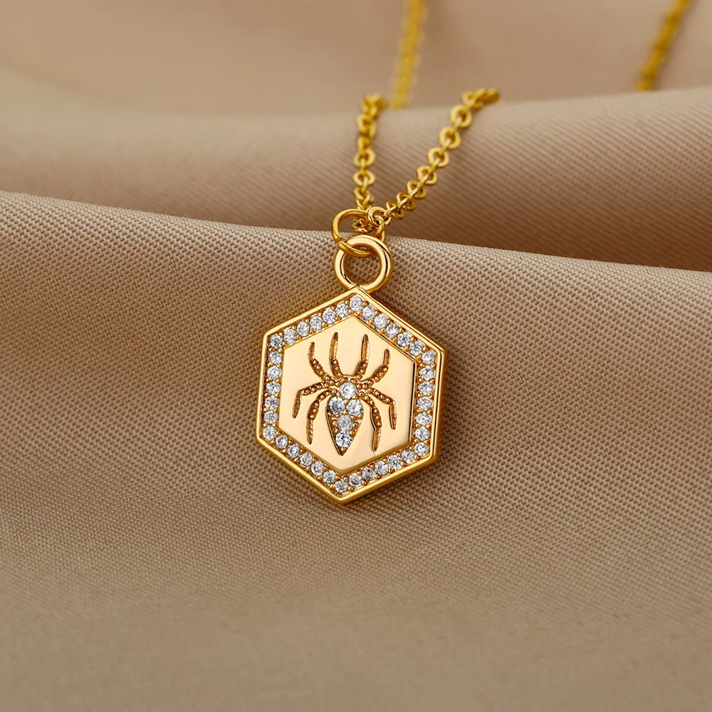 Zircon Spider Hexagon Necklaces For Women Men Gold Color Stainless Steel Neck Chain Female Pendant Necklace Jewelry Gift Collier
Zircon Spider Hexagon Necklaces For Women Men Gold Color Stainless Steel Neck Chain Female Pendant Necklace Jewelry Gift Collier