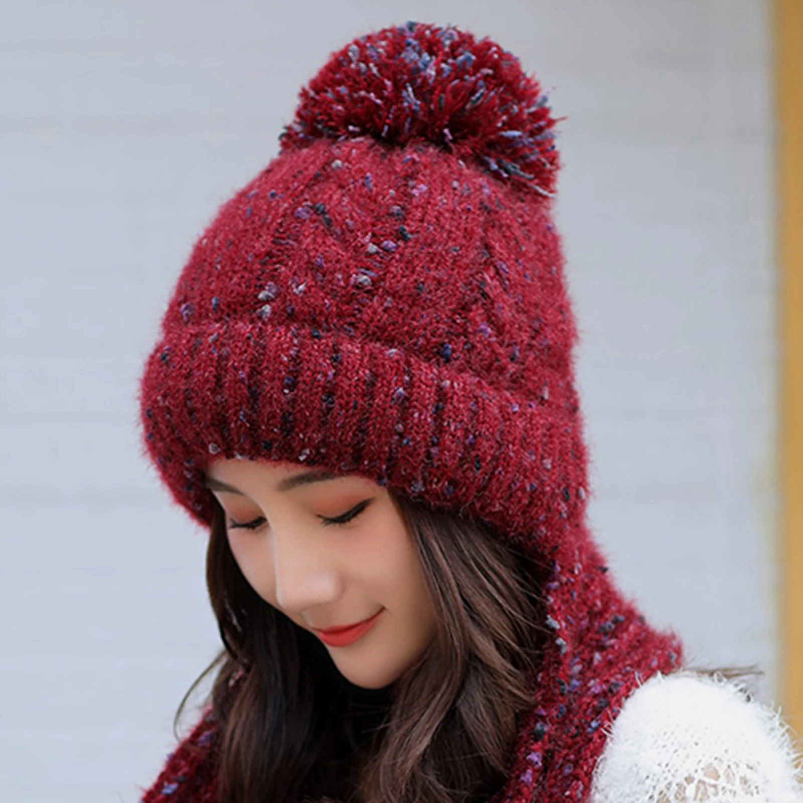 Knitted Cap Korean-Style Women Autumn Winter Warm Woolen Yarn Knitted Circle Loop Scarf Cap Casual Soft Thick Hat 5 Colors 
Knitted Cap Korean-Style Women Autumn Winter Warm Woolen Yarn Knitted Circle Loop Scarf Cap Casual Soft Thick Hat 5 Colors