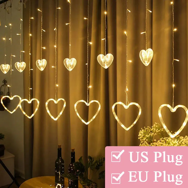 2.5M Heart Shape Curtain Fairy String Lights EU/US Plug Christmas Garland Lighting Outdoor for Party Home Wedding New Year Decor
2.5M Heart Shape Curtain Fairy String Lights EU/US Plug Christmas Garland Lighting Outdoor for Party Home Wedding New Year Decor