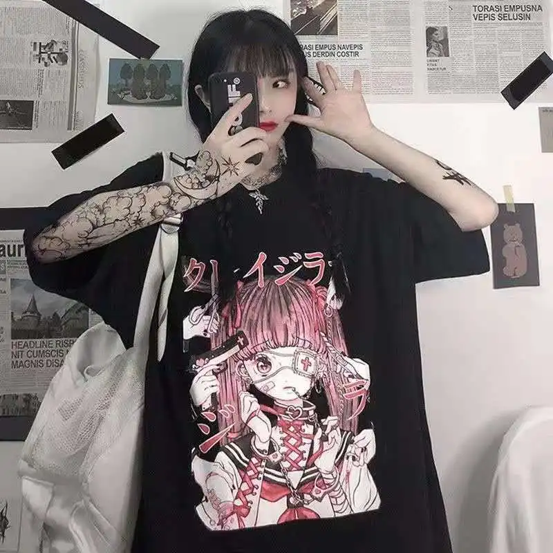 CCZXLY Japanese style two-dimensional anime print short-sleeved T-shirt female dark punk style round neck top, футболка оверсайз
CCZXLY Japanese style two-dimensional anime print short-sleeved T-shirt female dark punk style round neck top, футболка оверсайз