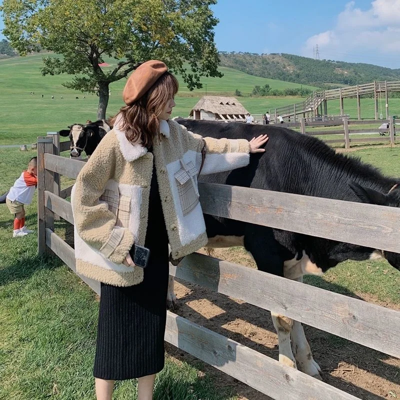 2021 New Imitation Lamb Wool Coat Women's Winter Thickened Small Fragrance Korean Loose Short Splicing Lamb Cashmere Top
2021 New Imitation Lamb Wool Coat Women's Winter Thickened Small Fragrance Korean Loose Short Splicing Lamb Cashmere Top