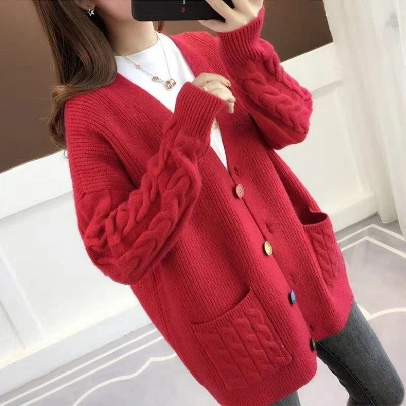 Autumn Winter Thick Knit Sweater Cardigan Women Jacket Coat 5 Color Loose V-Neck Long Sleeve Big Pocket Knitted Cardigans Female
Autumn Winter Thick Knit Sweater Cardigan Women Jacket Coat 5 Color Loose V-Neck Long Sleeve Big Pocket Knitted Cardigans Female
