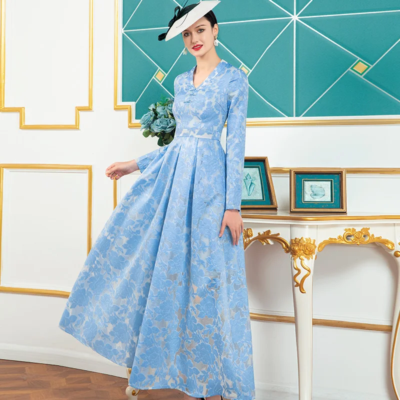 Women Jacquard Dress England Style Evening V-neck Long Dresses New Year Long Dress Birthday Dress for Women Slim Waist DZ1382
Women Jacquard Dress England Style Evening V-neck Long Dresses New Year Long Dress Birthday Dress for Women Slim Waist DZ1382