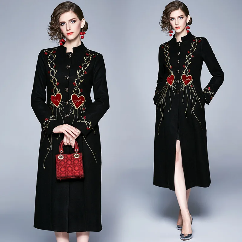 Embroidery Vintage Fashion Print High-End Flower Slim Black Long Sleeves Women Single Breasted Coats For Winter 2021 In Stock
Embroidery Vintage Fashion Print High-End Flower Slim Black Long Sleeves Women Single Breasted Coats For Winter 2021 In Stock