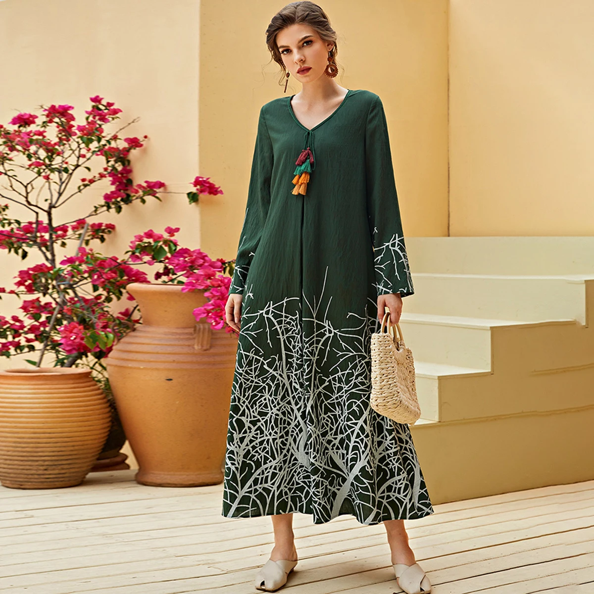 Pirate Curiosity Retro Print Muslim Femme Dress Tassel O-neck Long Sleeve Loose Hem Vestidos Moda Dubai Turkey Pakistani Clothes
Pirate Curiosity Retro Print Muslim Femme Dress Tassel O-neck Long Sleeve Loose Hem Vestidos Moda Dubai Turkey Pakistani Clothes