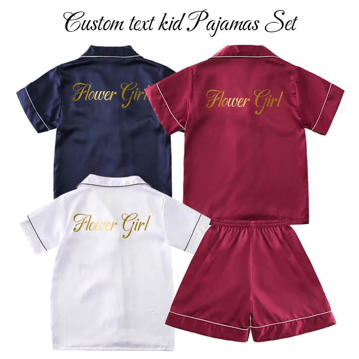 Custom Flower Girl Pajamas Suit Children Kids Silk Satin Pajamas Set Sleepwear Girls Kid Short Sleeve Pyjamas Set
Custom Flower Girl Pajamas Suit Children Kids Silk Satin Pajamas Set Sleepwear Girls Kid Short Sleeve Pyjamas Set