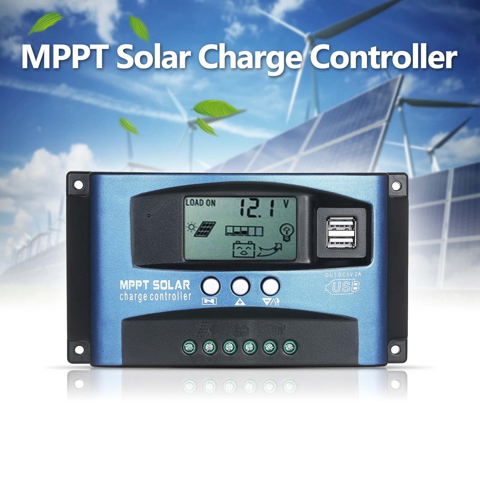 

Контроллер заряда солнечной батареи MPPT с двумя USB-портами, контроллер солнечной батареи с умным ЖК-экраном, контроллер слежения за точкой ма...