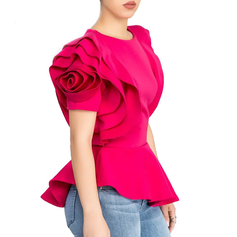 Фото Женская блузка с оборками на рукавах Элегантные корейские - купить
