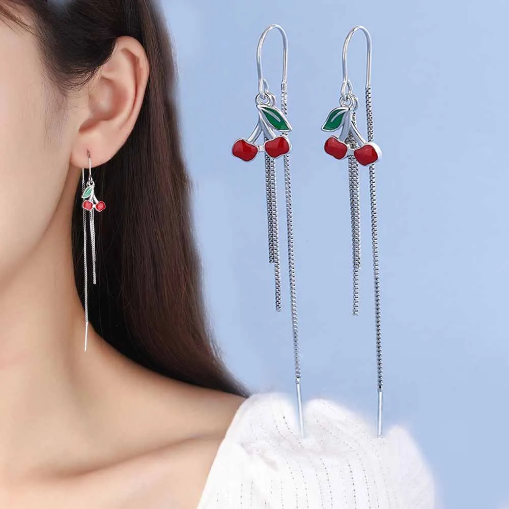 925 sterling silver cherry tassel ear line female temperament fashion epoxy earrings ear line French fruit earrings
925 sterling silver cherry tassel ear line female temperament fashion epoxy earrings ear line French fruit earrings