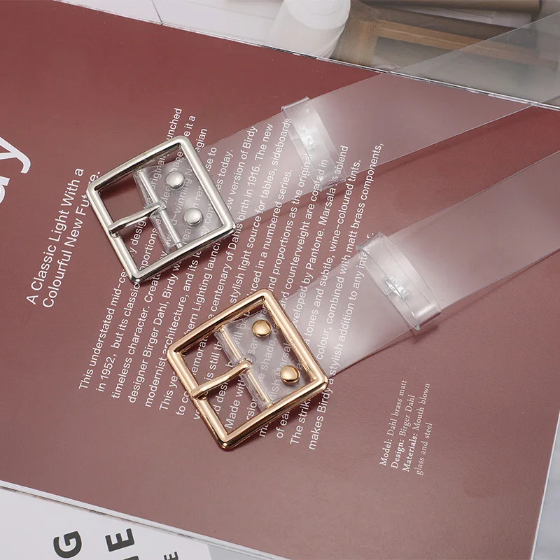 PVC Clear Square Gold Metal Buckle Belt For Women Fashion Pin Female White Waist Trousers Transparent Ladies
PVC Clear Square Gold Metal Buckle Belt For Women Fashion Pin Female White Waist Trousers Transparent Ladies