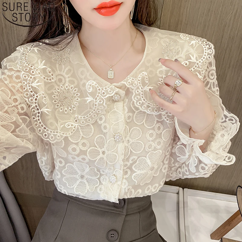 Autumn Long Sleeve Lace Shirt Apricot Blouse Peter Pan Collar Shirt 2022 New Fashion Women Tops Clothes tops Blusa Mujer 17250 
Autumn Long Sleeve Lace Shirt Apricot Blouse Peter Pan Collar Shirt 2022 New Fashion Women Tops Clothes tops Blusa Mujer 17250
