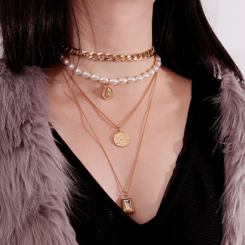 SUMENG 2021 New Fashion Punk Gold Color Multilayer Chains Pearl Necklaces Geometric Crystal Pendants Necklaces For Women Bijoux
SUMENG 2021 New Fashion Punk Gold Color Multilayer Chains Pearl Necklaces Geometric Crystal Pendants Necklaces For Women Bijoux