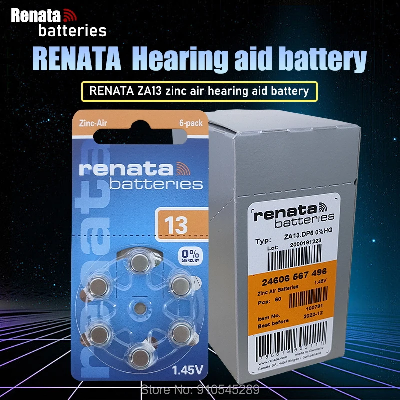 30pcs/5pack 100% RENATA A13 13A ZA13 13 1.45V Advanced Button Cell Battery Hearing Aid Batteries | Электроника