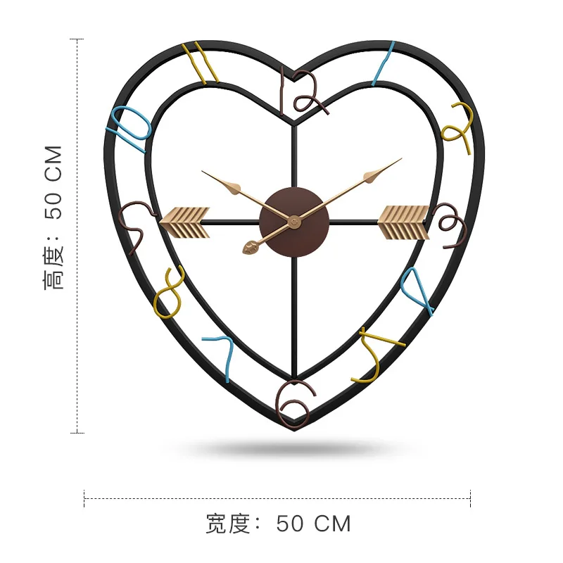Simple and creative living room love wall clock mute wrought iron lying metal clock
Simple and creative living room love wall clock mute wrought iron lying metal clock