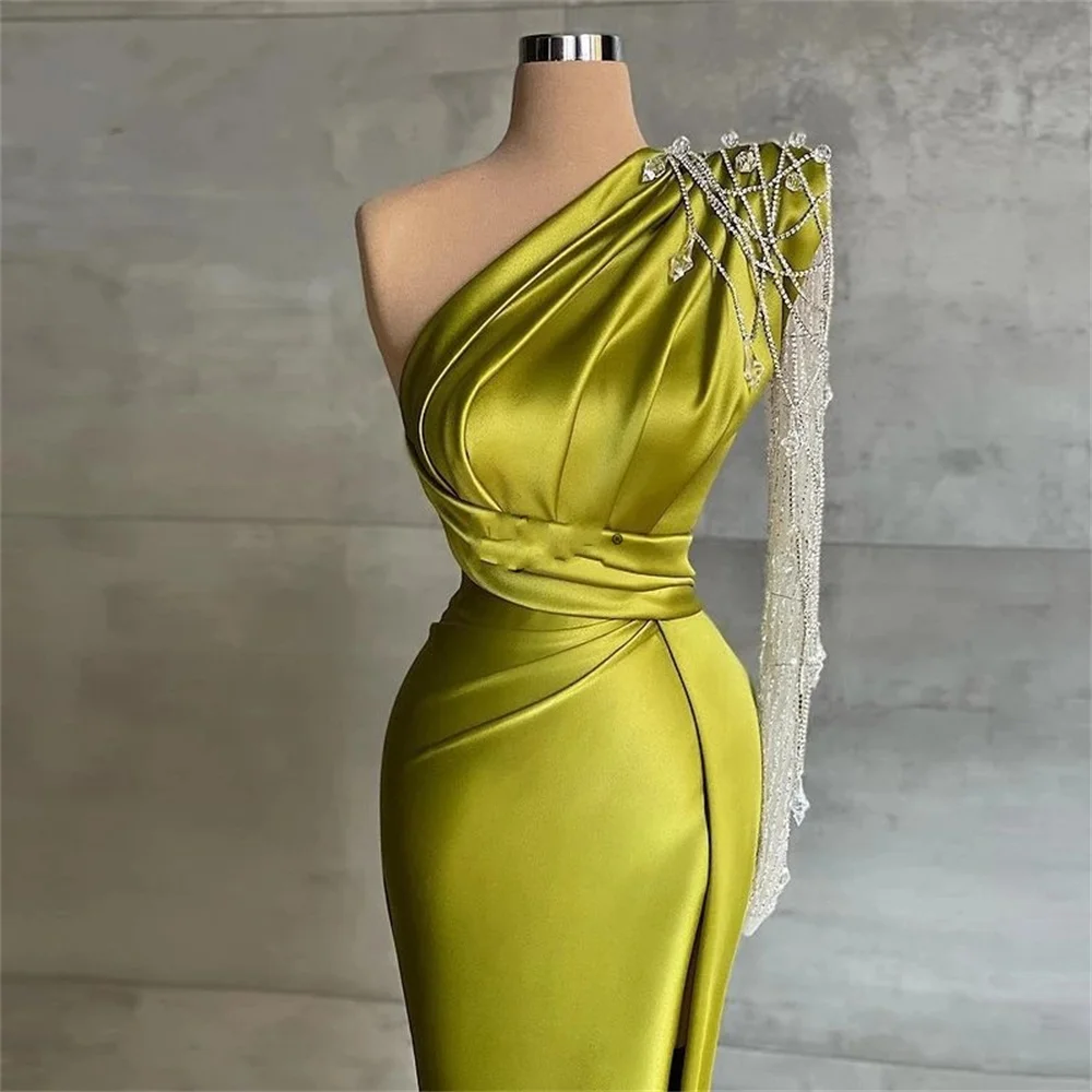 Charming Green One Shoulder Formal Evening Gowns Long Style Crystals Mermaid Stain Party Dress Tassel Pleat Prom Dresses
Charming Green One Shoulder Formal Evening Gowns Long Style Crystals Mermaid Stain Party Dress Tassel Pleat Prom Dresses