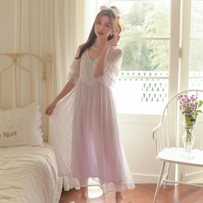 Vintage Nightgown Princess Sleepwear Women Mesh Ruffle Flare Sleeve Sexy Lace Kawaii Nightie Peignoir Ladies Fairy Night Dress
Vintage Nightgown Princess Sleepwear Women Mesh Ruffle Flare Sleeve Sexy Lace Kawaii Nightie Peignoir Ladies Fairy Night Dress