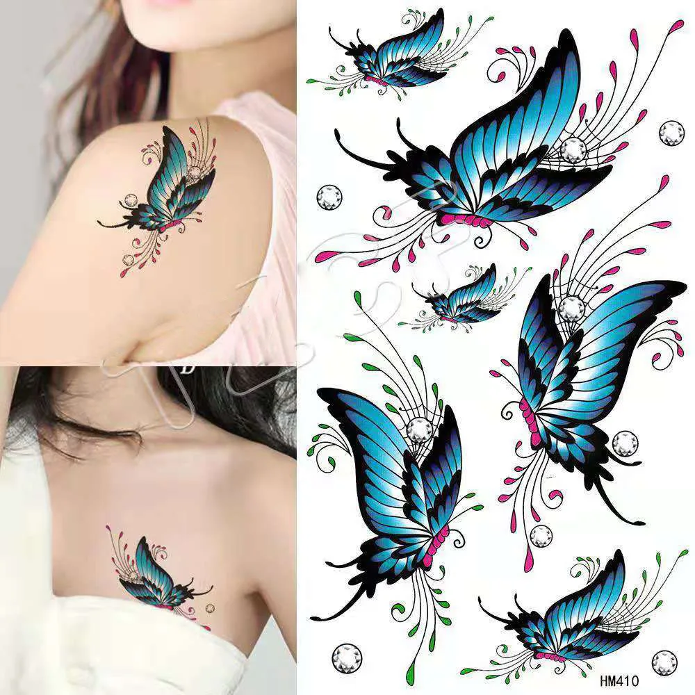 Черная бабочка женская сексуальная Временная тату-наклейка для девушек