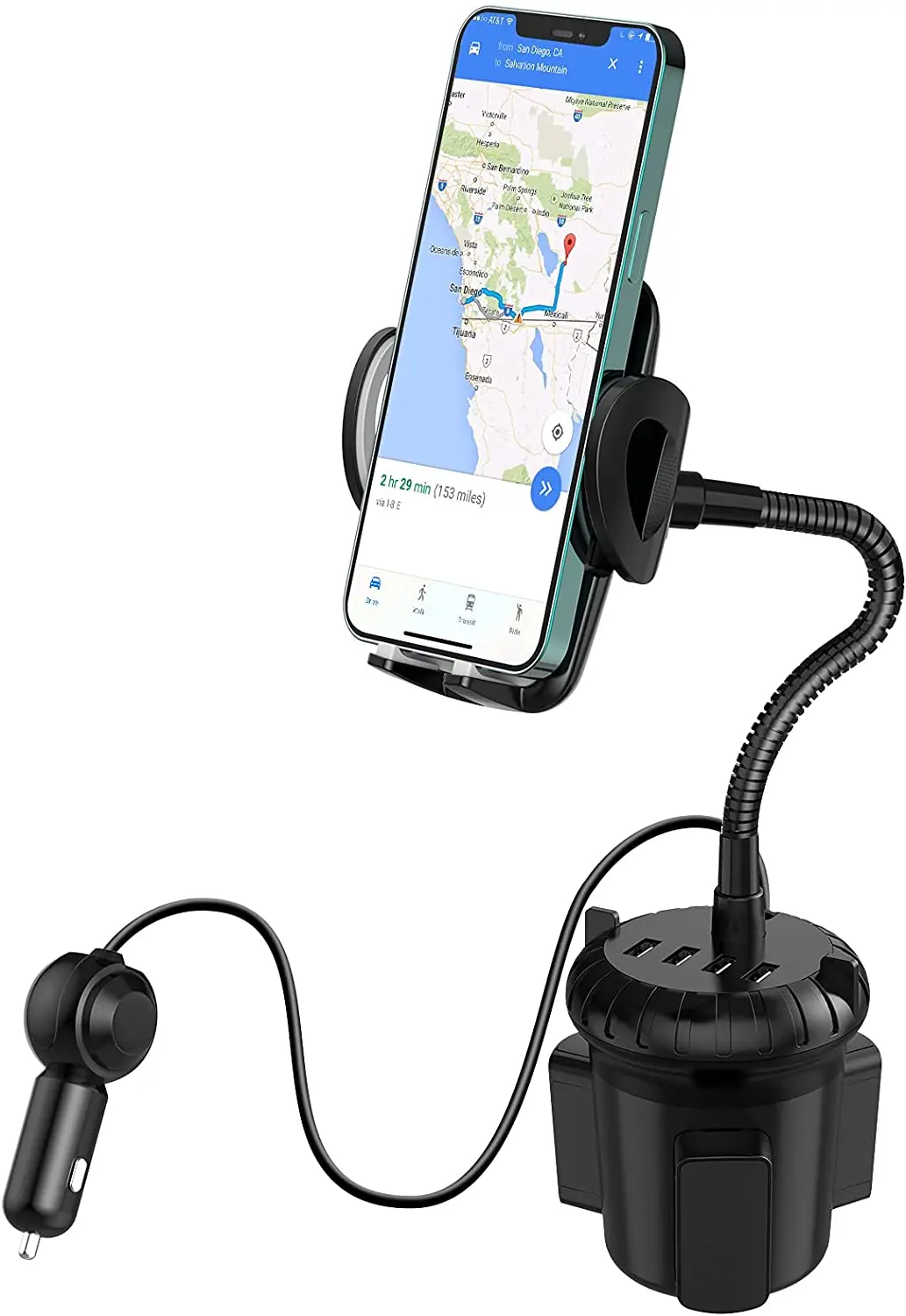 Cup Holder Phone Mount, 2-in-1 Car Cigarette Lighter with 4 USB Charging Ports, Universal Adjust Long Gooseneck Car Cup Phone 
Cup Holder Phone Mount, 2-in-1 Car Cigarette Lighter with 4 USB Charging Ports, Universal Adjust Long Gooseneck Car Cup Phone
