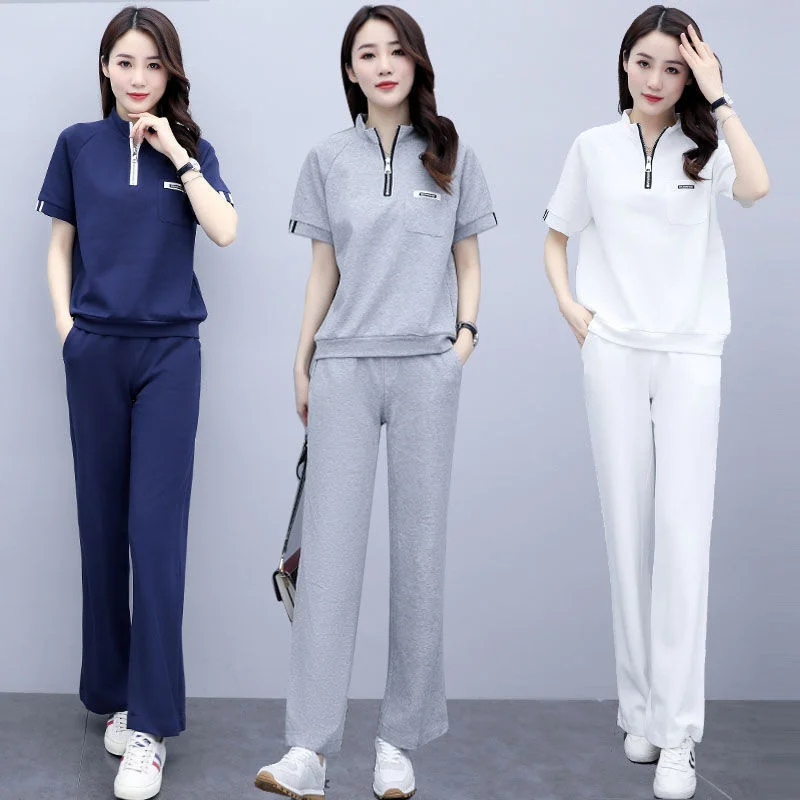 Cotton Short-Sleeved Crop Top Stand-Up Collar+Pant Suits Women Summer Women Wide-Leg Pants Sportswear Two Piece Set Women 170
Cotton Short-Sleeved Crop Top Stand-Up Collar+Pant Suits Women Summer Women Wide-Leg Pants Sportswear Two Piece Set Women 170