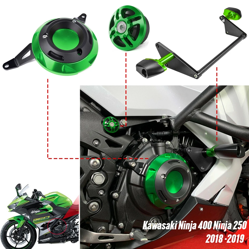 

Ninja400 Engine Cover Frame Sliders Crash Pad Case Protector Guard & Frame Plug Cap For Kawasaki Ninja 400 EX400 Z400 2018-2022