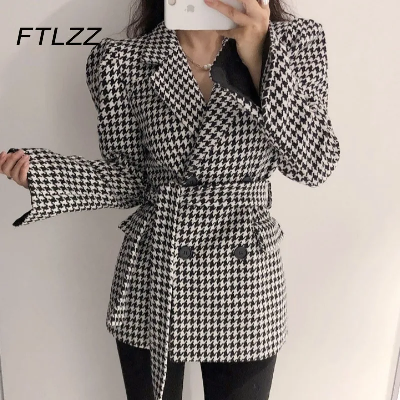 Autum Winter Vintage Houndstooth Blazer Jacket Women Fashion Lapel Double-breasted Bandage Coat Woman Office Elegant Blazers
Autum Winter Vintage Houndstooth Blazer Jacket Women Fashion Lapel Double-breasted Bandage Coat Woman Office Elegant Blazers