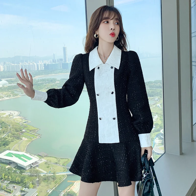 New Spring Tweed Woolen Dress Women Lantern Sleeve Vintage Dresses Patchwork Color Long Sleeve Trumpet Mermaid Mujer Vestidos
New Spring Tweed Woolen Dress Women Lantern Sleeve Vintage Dresses Patchwork Color Long Sleeve Trumpet Mermaid Mujer Vestidos