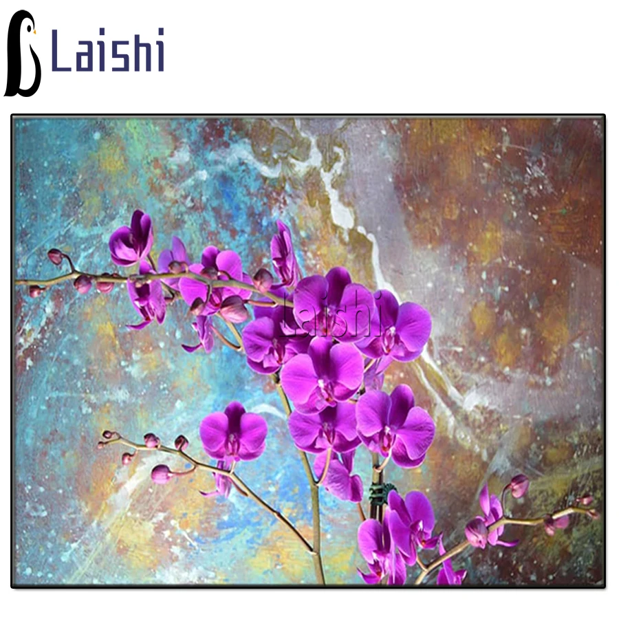 

Алмазная 5D картина «сделай сам», картина с фиолетовыми цветами орхидеи, полноразмерная, круглая, вышивка, мозаика, вышивка крестиком, подаро...