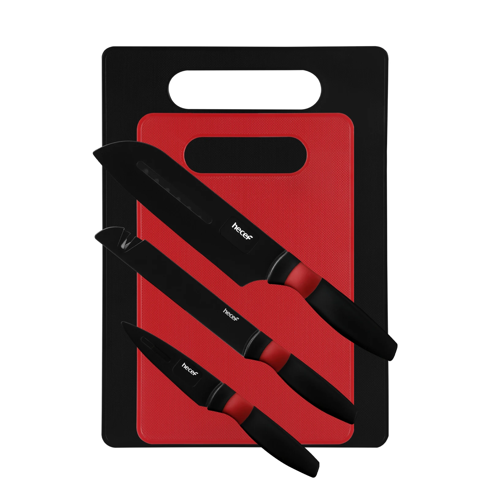 Hecef 8 PCS Kitchen Knife Set with Multipurpose Cutting Boards & Sharpener Covers, Red & Black
Hecef 8 PCS Kitchen Knife Set with Multipurpose Cutting Boards & Sharpener Covers, Red & Black