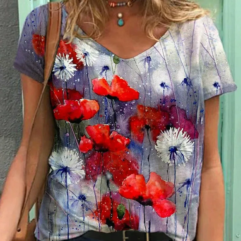 Vintage summer women's T-shirt, Valentine's Day heart-shaped short sleeve T-shirt, informal T-shirt printed with flowers, faded
Vintage summer women's T-shirt, Valentine's Day heart-shaped short sleeve T-shirt, informal T-shirt printed with flowers, faded