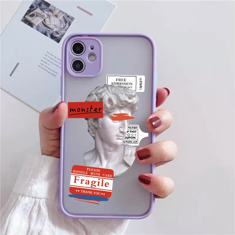 JAMULAR Fashion Art Label David Statue Phone Case For iPhone 13 12 11 Pro XS MAX XR 7 SE X 8 6Plus Clear Hard Cover Matte Fundas | Мобильные