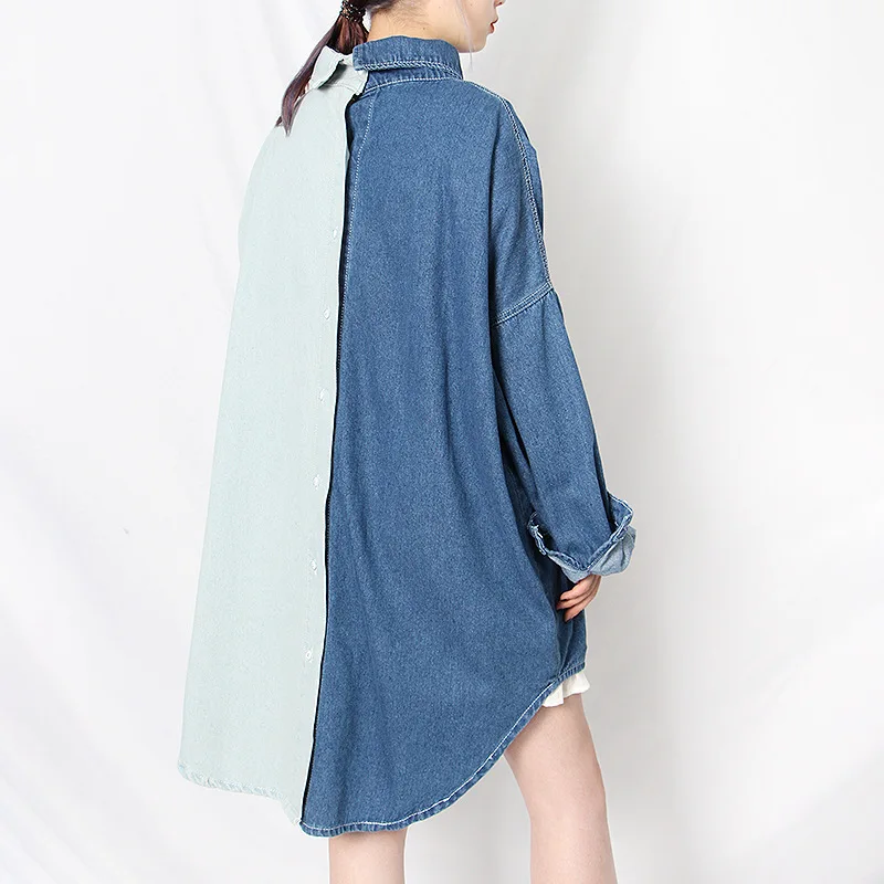 Splicing Denim Shirt 2021 Winter New Fashion Temperament Casual Lapel Single Breasted Design Loose Large Top
Splicing Denim Shirt 2021 Winter New Fashion Temperament Casual Lapel Single Breasted Design Loose Large Top