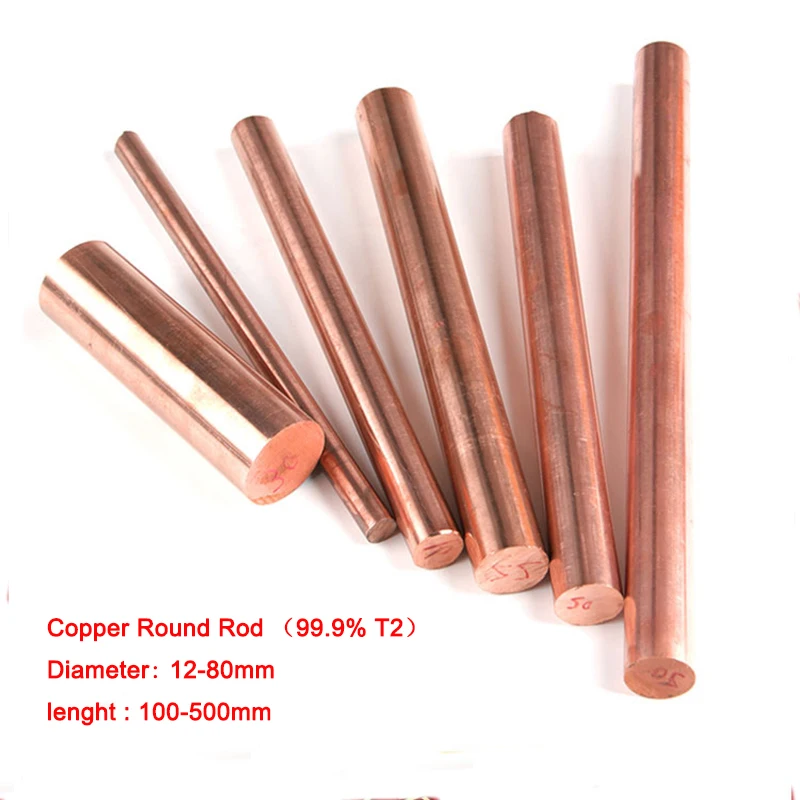 

Pure Copper Round Rod 99.9% T2 Cu Bar Diameter 12/14/15/16/18/20/22/25//28/30/32/35/40/45/50/55/60/70/80mm x lenght 100-500mm