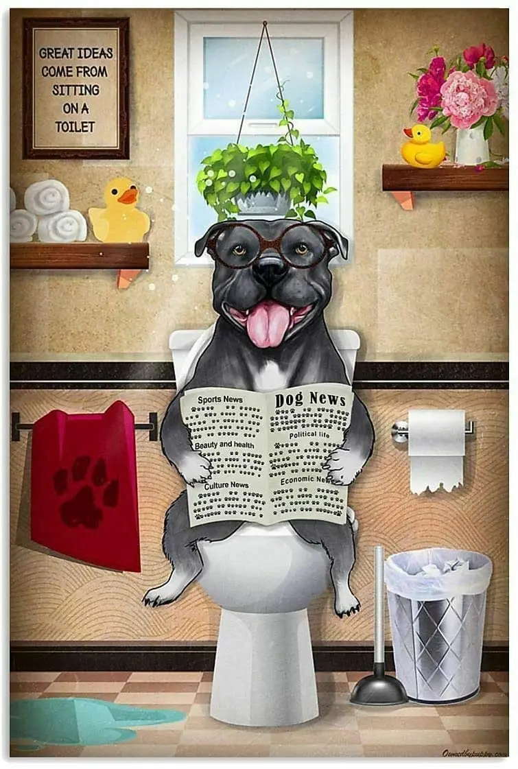 Dog is Reading Newspaper in Toilet Tin Sign Street Garage Bedroom Cafe Bar Bathroom Door Wall Decoration Metal Sign
Dog is Reading Newspaper in Toilet Tin Sign Street Garage Bedroom Cafe Bar Bathroom Door Wall Decoration Metal Sign