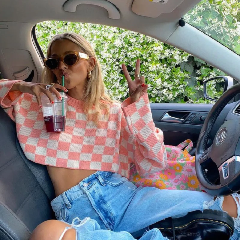 HEYounGIRL Plaid Casual Loose Cute Cropped Knitted Top Fashion Long Sleeve Sweaters Women Y2K Autumn Winter Kawaii Pullovers
HEYounGIRL Plaid Casual Loose Cute Cropped Knitted Top Fashion Long Sleeve Sweaters Women Y2K Autumn Winter Kawaii Pullovers