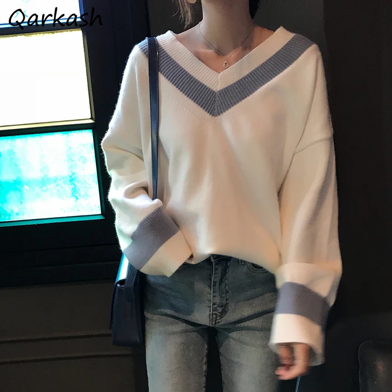 Pullovers Women Autumn 2021 New V-Neck Sweater Loose Lazy Knitted Jumpers Outerwear Patchwork Spring Fall Loose-fitting College
Pullovers Women Autumn 2021 New V-Neck Sweater Loose Lazy Knitted Jumpers Outerwear Patchwork Spring Fall Loose-fitting College