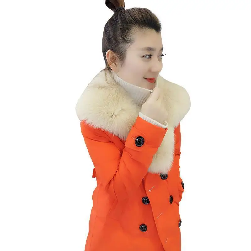 Big wool collar cotton dress women's temperament orange double breasted coat Europe station new European products in winter
Big wool collar cotton dress women's temperament orange double breasted coat Europe station new European products in winter