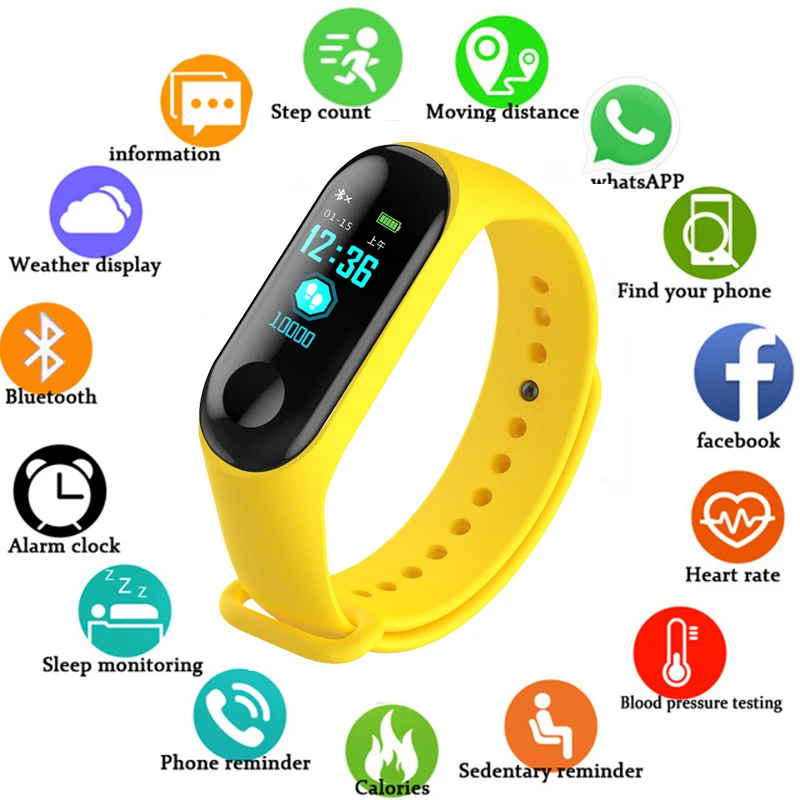 M3 Bluetooth Compatible Smart Watch Fitness Tracker Bracelet Pedometer Heart Rate Blood Pressure Health Waterproof Wristband
M3 Bluetooth Compatible Smart Watch Fitness Tracker Bracelet Pedometer Heart Rate Blood Pressure Health Waterproof Wristband