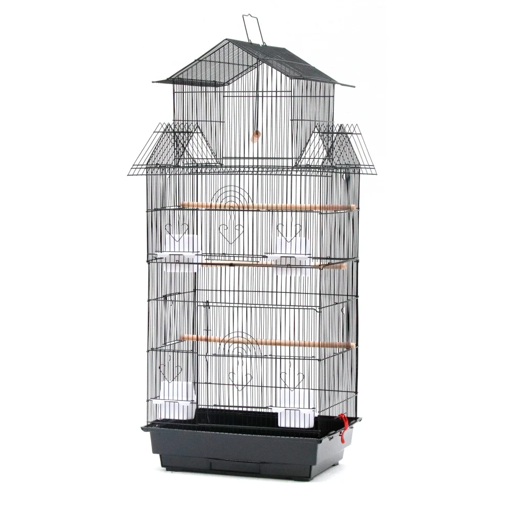 

39" Bird Cage Pet Supplies Metal Cage with Open Play Top Including 3 Wood Perches 4 Food Cups Suitable for Small&Medium Parrots