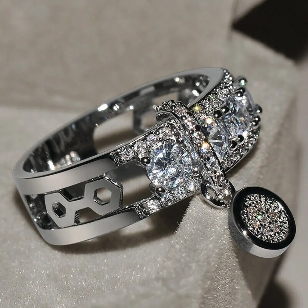 Обручальное кольцо 925 серебро великолепная круглая форма Белый сапфир свадебные