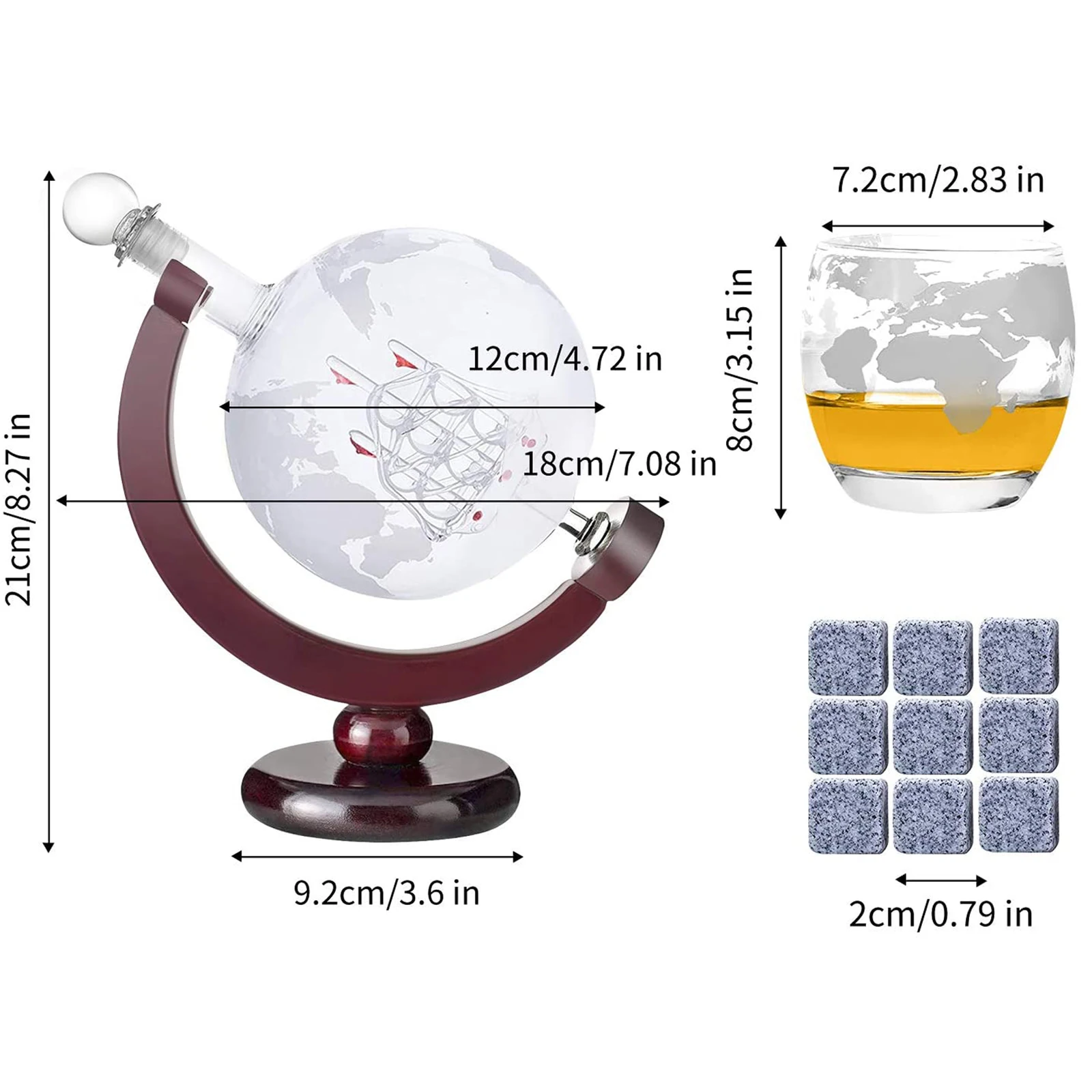 Whisky Decanter Set Vodka Globe Decanter Whisky Carafe 850 ml with 2 Glasses, 9 Whisky Ice Stone, Wooden base and Gift Spout
Whisky Decanter Set Vodka Globe Decanter Whisky Carafe 850 ml with 2 Glasses, 9 Whisky Ice Stone, Wooden base and Gift Spout