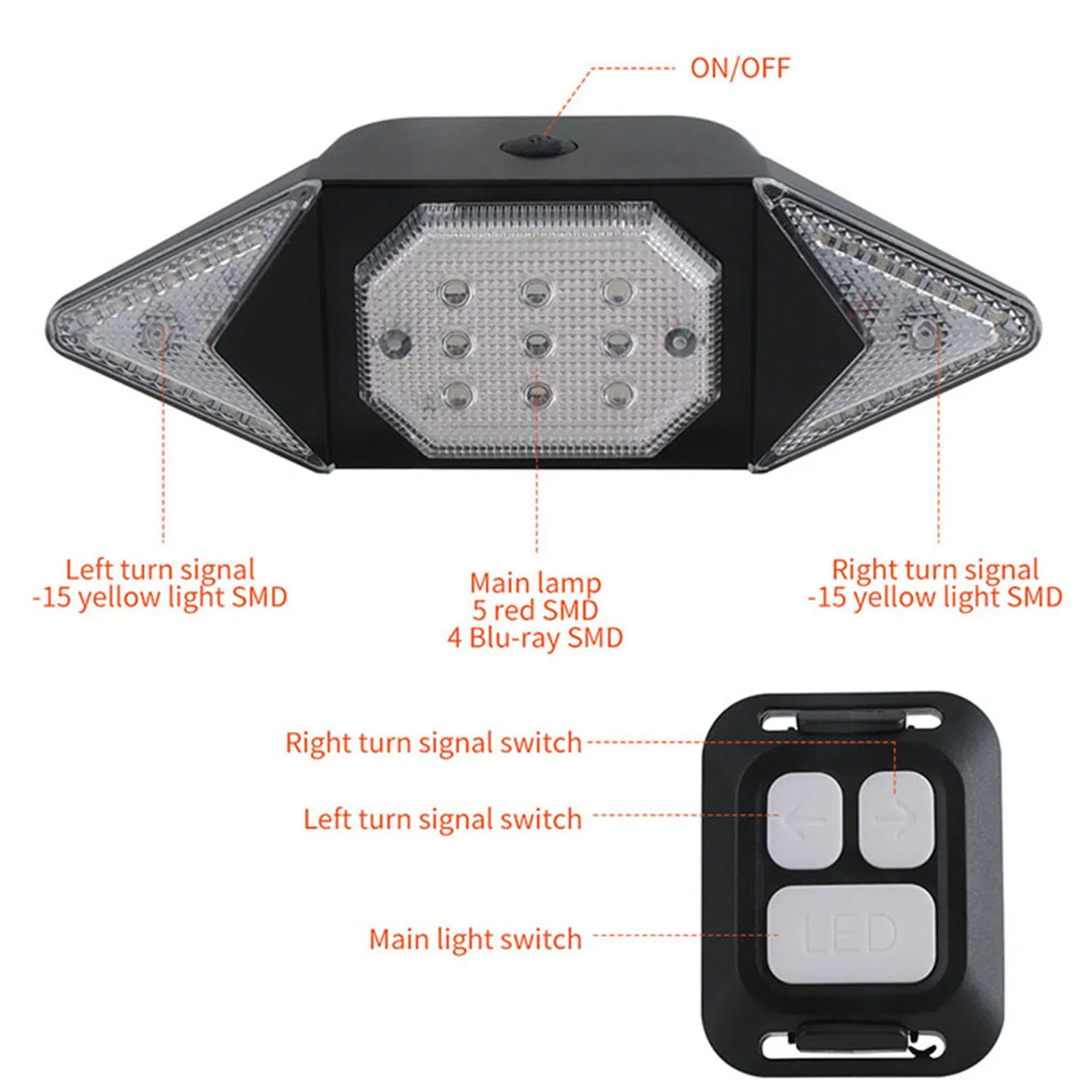 Bike Rear Lamp USB Rechargeable LED Safety Wireless Remote Control Taillights for Outdoor Cycle Biking Entertainment
Bike Rear Lamp USB Rechargeable LED Safety Wireless Remote Control Taillights for Outdoor Cycle Biking Entertainment