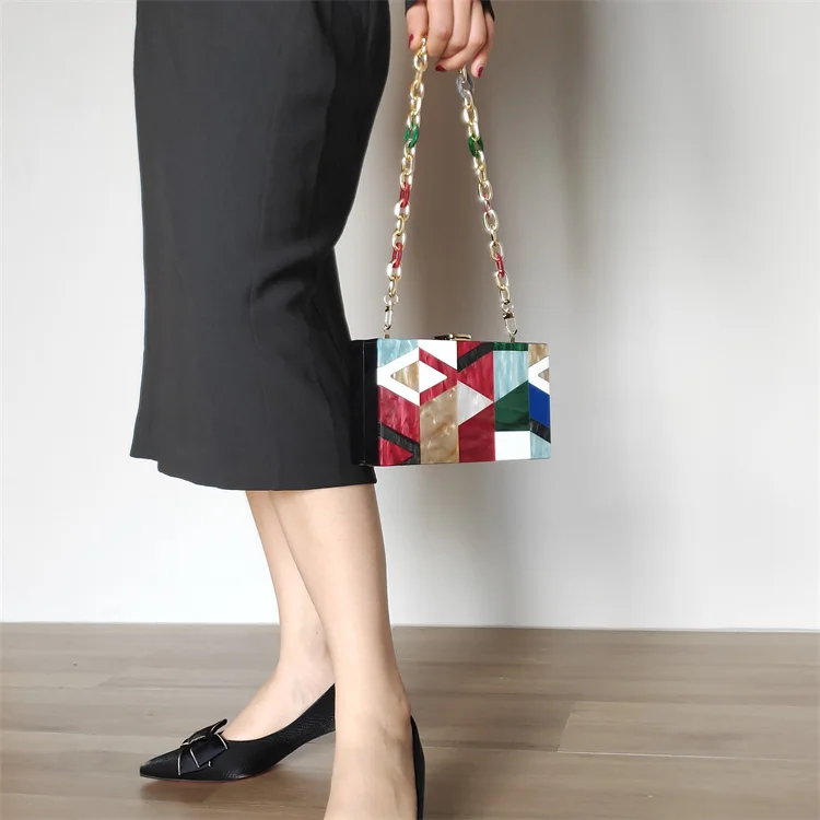 

【Wander Lamar】New Messenger Fashion Luxury Acrylic Geometric Lattice Patchwork Handbag Party Prom Clutch Woman Evening Bag