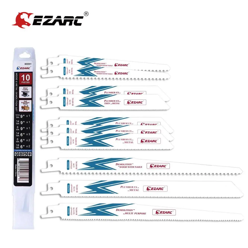 EZARC 10 piece Saw Blades for Wood Metal Demolition Reciprocating Saw Blade Set Power Tool Accessories
EZARC 10 piece Saw Blades for Wood Metal Demolition Reciprocating Saw Blade Set Power Tool Accessories