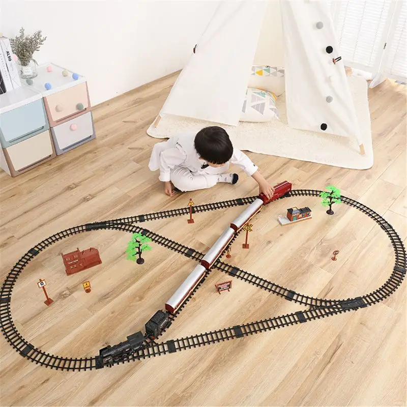 2020 New Electronic Classic Railway Train Sets w/ Steam Locomotive Engine
