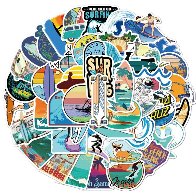 50 PCS Summer Sports Tropical Beach Surfing Waterproof Stickers Outdoor Surfing Stickers to DIY Surfboard Car Skateboard Sticker
50 PCS Summer Sports Tropical Beach Surfing Waterproof Stickers Outdoor Surfing Stickers to DIY Surfboard Car Skateboard Sticker