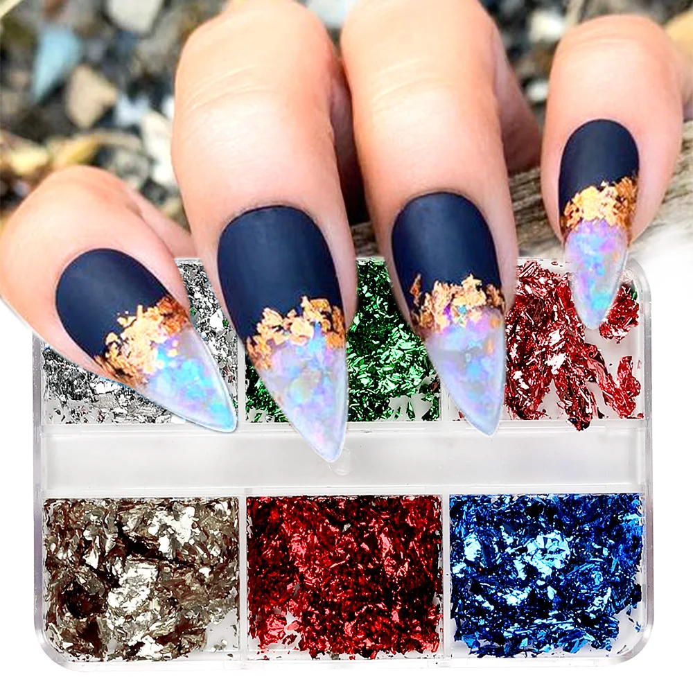 6Grids Sparkly Foil Nails Sequins Irregular Aluminum Gold Silver Design Nails Glitter Flakes Gel DIY Manicure Accessories
6Grids Sparkly Foil Nails Sequins Irregular Aluminum Gold Silver Design Nails Glitter Flakes Gel DIY Manicure Accessories