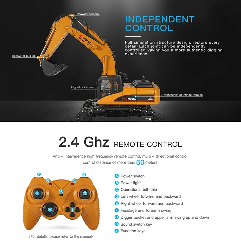 WLTOYS 16800 1:16 23CH RC Excavator 2.4G RC Electric Truck Model Excavator Engineering Vehicle Crawler Car for Kids Toy
WLTOYS 16800 1:16 23CH RC Excavator 2.4G RC Electric Truck Model Excavator Engineering Vehicle Crawler Car for Kids Toy