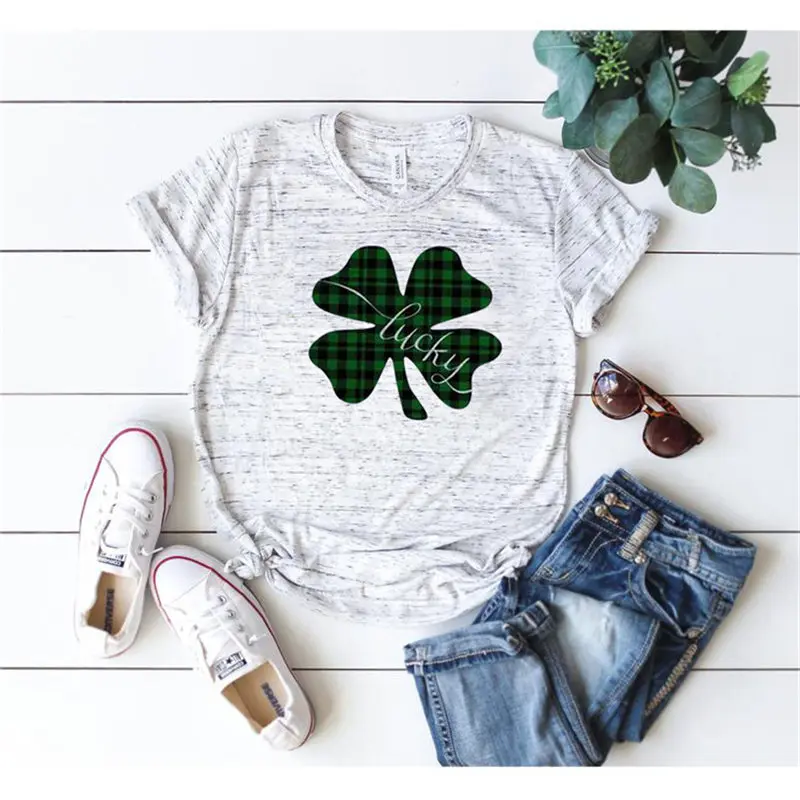 Women Lucky Shamrock Plaid Hipster Graphics Trendy Floral Top Ladies Streetwear Letters Casual Tee Slogan Crew Neck T-Shirt
Women Lucky Shamrock Plaid Hipster Graphics Trendy Floral Top Ladies Streetwear Letters Casual Tee Slogan Crew Neck T-Shirt