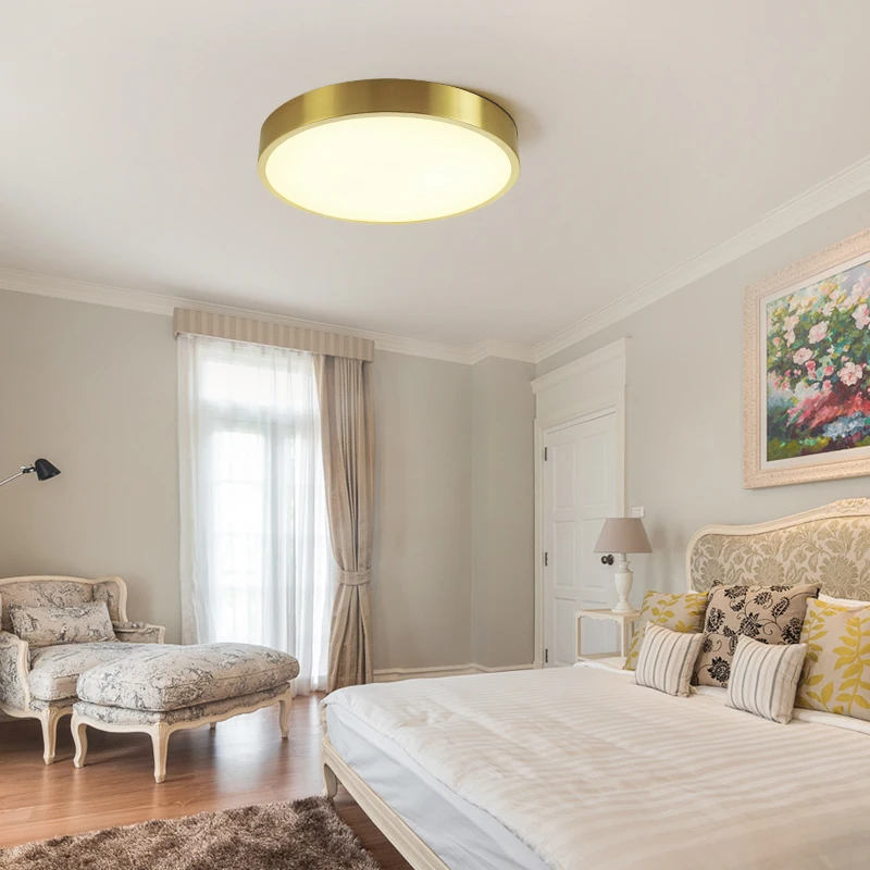 LED Ceiling Lamp Modern Full Copper Round Ceiling Light for Living Room Kitchen Bedroom Bathroom Home Lighting